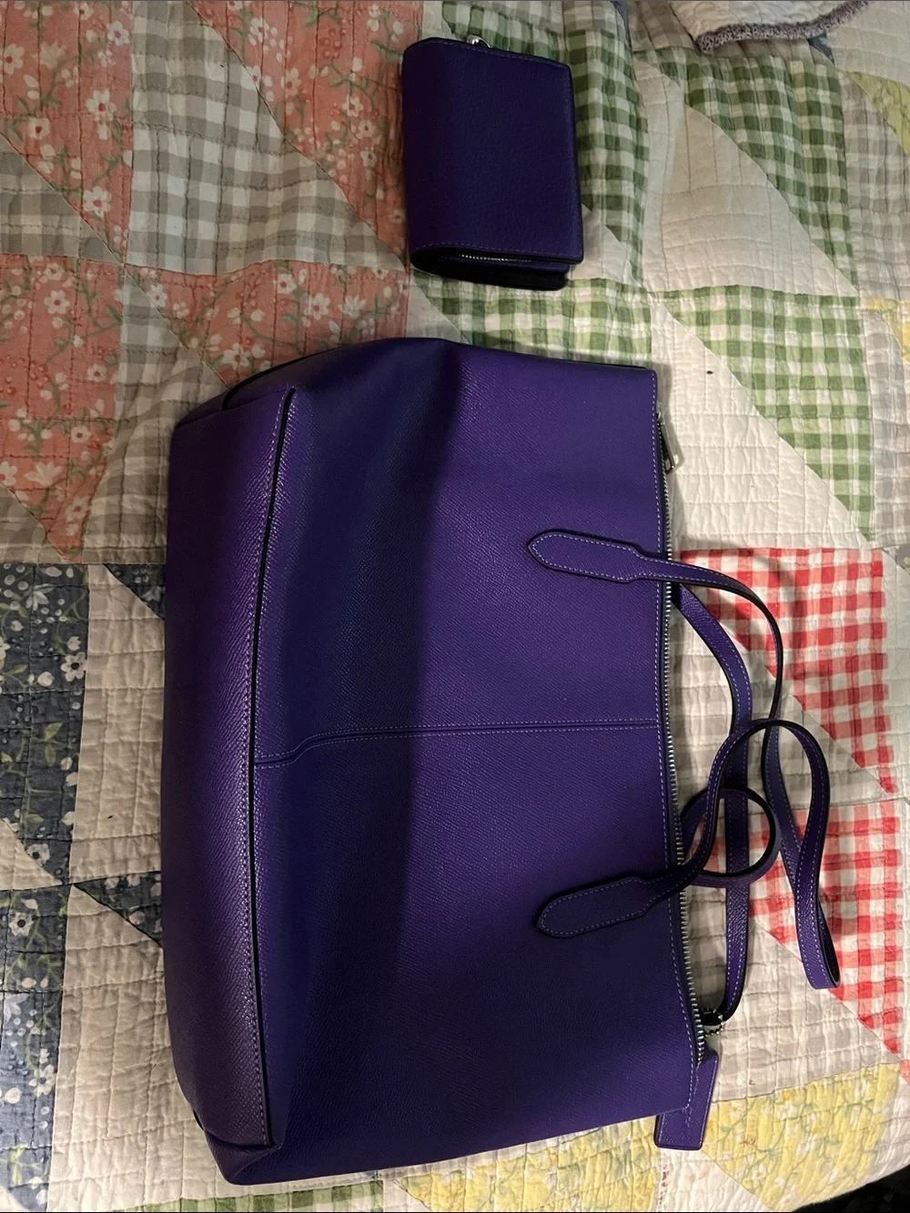 Coach Purple Leather Tote with Matching Purple Wallet